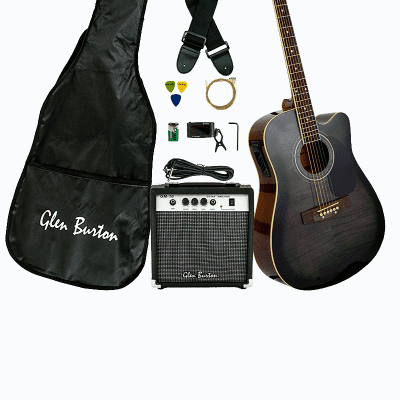 Glen Burton GA204BCO BK Acoustic Electric Guitar Combo Pack w Gig Bag Amplifier Strings Tuner