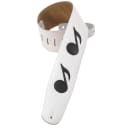 Levys Leather Guitar Strap w/Music Notes WHITE