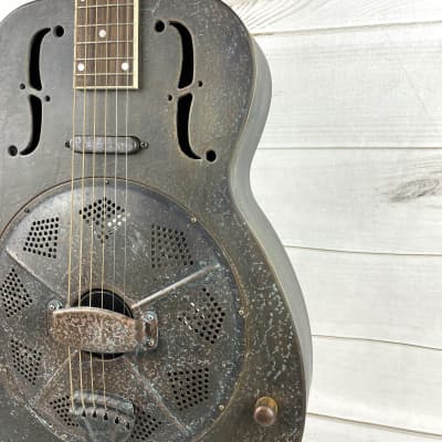 Royall FB Blues Hound Heavy Relic Copper Finish 14 Fret Single Cone Resonator With Pickup image 7