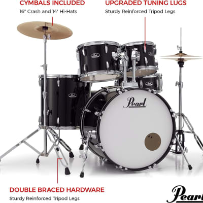 Pearl Roadshow Drum Set 5-Piece Complete Kit with Cymbals and Stands Pure White (RS525SC/C33) image 6
