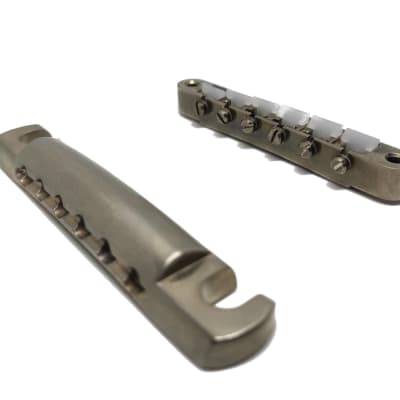 Faber Nickel AGED Bridge + Tailpiece set, ABR-1,Nylon saddles | Reverb