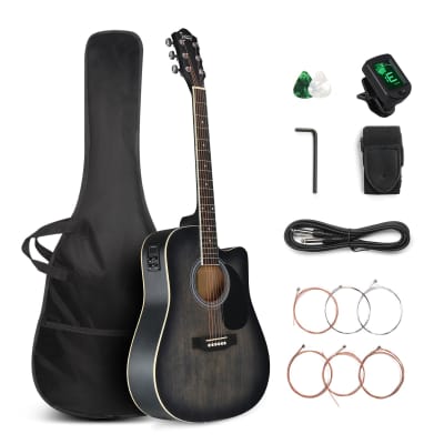 Glarry GMA101 41 Inch EQ Acoustic Guitar Black for sale