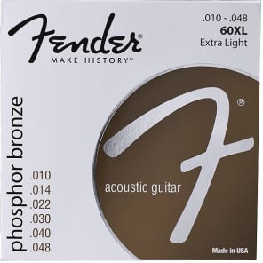 Fender Phosphor Bronze Acoustic Guitar Strings, Ball End, 60XL .010-.048 Gauges, (6) 2016