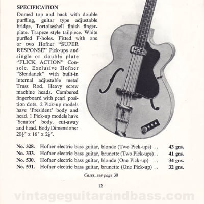 Hofner 500/3 "Senator" Hollow Body Bass 1960 - Blonde image 10