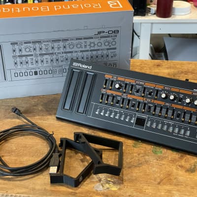 Roland JP-08 + 3D printed stand + angled micro-USB cable