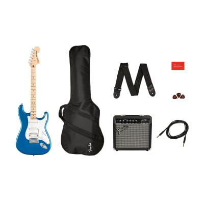 Squier Affinity Stratocaster HSS MN Lake Placid Blue Pack w/Frontman15G Amplifier and Hardshell Case Strat/Tele Shell Pink w/Cream Interior for sale