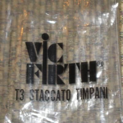 one pair new old stock (with packaging) Vic Firth T3 American Custom TIMPANI - STACCATO MALLETS (Medium hard for rhythmic articulation) Head material / color: Felt / White -- Handle Material: Hickory (or maybe Rock Maple) from 2019 image 3