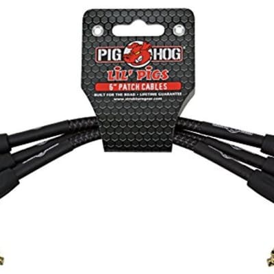 Pig Hog PHLIL6BK Vintage Black Woven Patch Cables 3 pack, 6 inch image 1