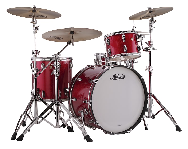 Ludwig Classic Maple Red Sparkle Fab 14x22_9x13_16x16 3pc Drums Shell Pack Made in USA | Authorized Dealer image 1