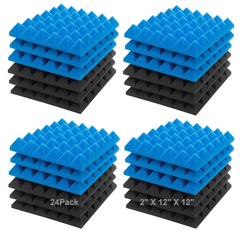 24 Pack Acoustic Foam Panels 2 Inches Thick Sound Proof Padding for Wall  Pyramid, 2 X 12 X 12 Sound Absorbing Dampening Studio Foam Soundproofing