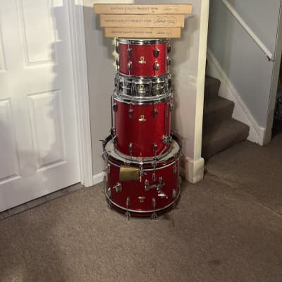 Ludwig No. 980 Super Classic Outfit 9x13 / 16x16 / 14x22" Drum Set with Keystone Badges 1967 - Red Sparkle W/ matching Supra-Phonic 400 5x14” snare W/ all original hardware in boxes image 4