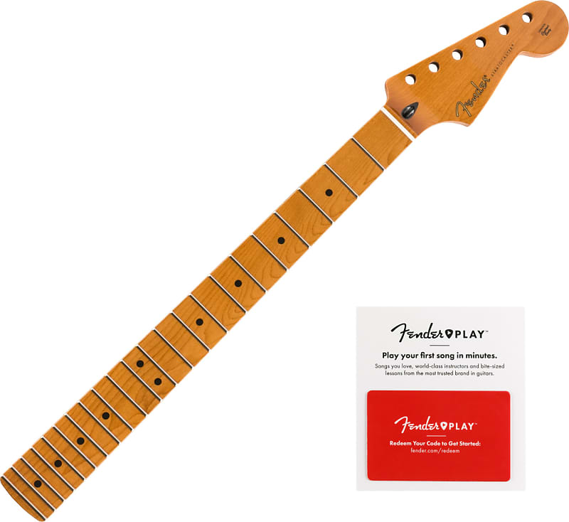 Fender Roasted Maple Stratocaster Neck, Flat-Oval Profile with 22 Jumbo  Frets, 12-Inch Radius w/ Fender Play Prepaid Card