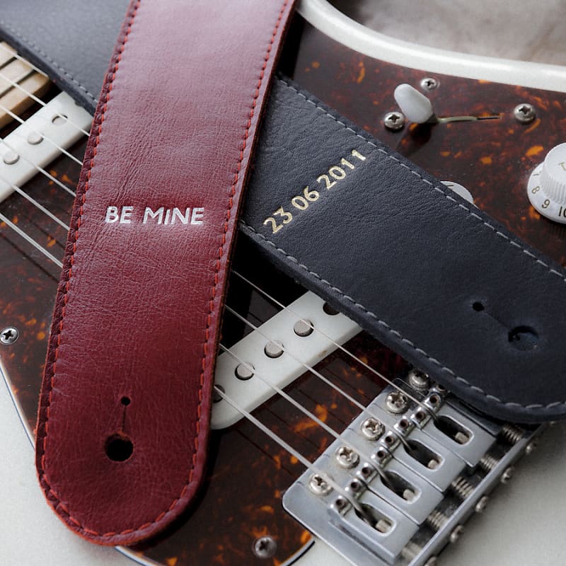 Black/Red Leather Guitar Strap  Handcrafted in Montreal, Canada - Stinger  Straps