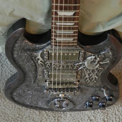Steampunk Skull Epiphone SG G-400 Guitar Hand sculpted top hand made metal skull parts rings knobs image 8