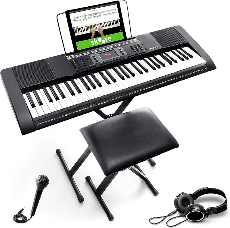 Melody 61 Key Keyboard Piano for Beginners with Speakers, Stand, Bench, Headphones, Microphone, Sheet Music Stand, 300 Sounds and Music Lessons image 1
