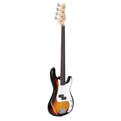 Glarry 4 String Fretless Bass Guitar - Sunburst image 3