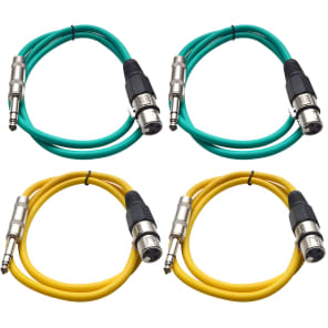 Seismic Audio SATRXL-F3-2GREEN2YELLOW 1/4" TRS Male to XLR Female Patch Cables - 3' (4-Pack)