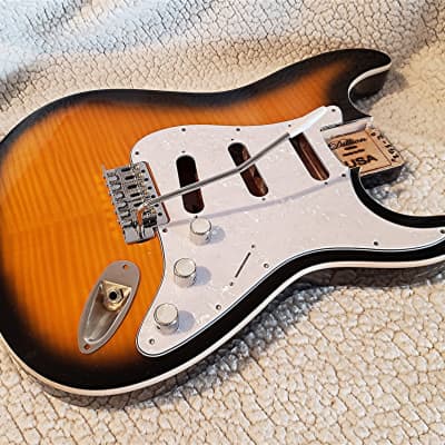 USA made bound Alder body in "2 tone sunburst" Flame maple top. Made for a Strat neck.#2TFS-02.Tiny scratch. Took off over $80 image 9