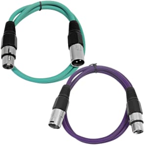 2 Pack of XLR Patch Cables 3 Foot Extension Cords Jumper - Green and Purple image 2