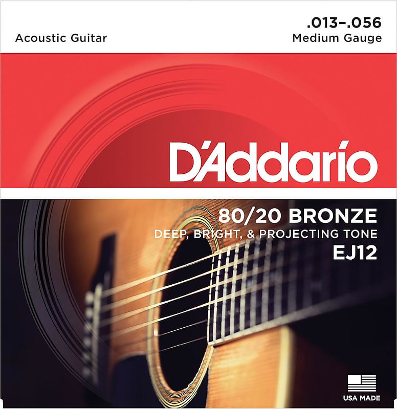 D'Addario EJ12 80/12 Bronze Acoustic Guitar Strings, Medium, 13-56 image 1