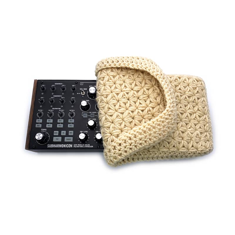 Jasmine stitch crochet dust cover for Moog semi-modular synths (60hp) with cable bag - Cream image 1