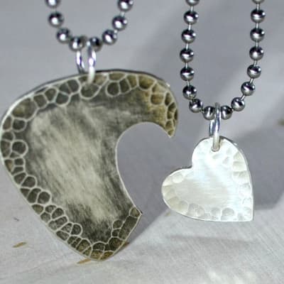 Sterling silver guitar pick and heart couples interlocking necklaces - Both Sterling Silver image 1
