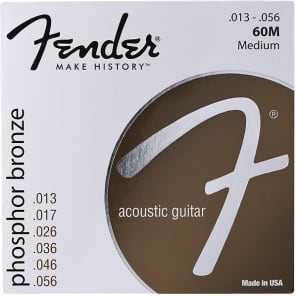 Fender Phosphor Bronze Acoustic Guitar Strings, Ball End, 60M .013-.056 Gauges, (6) 2016