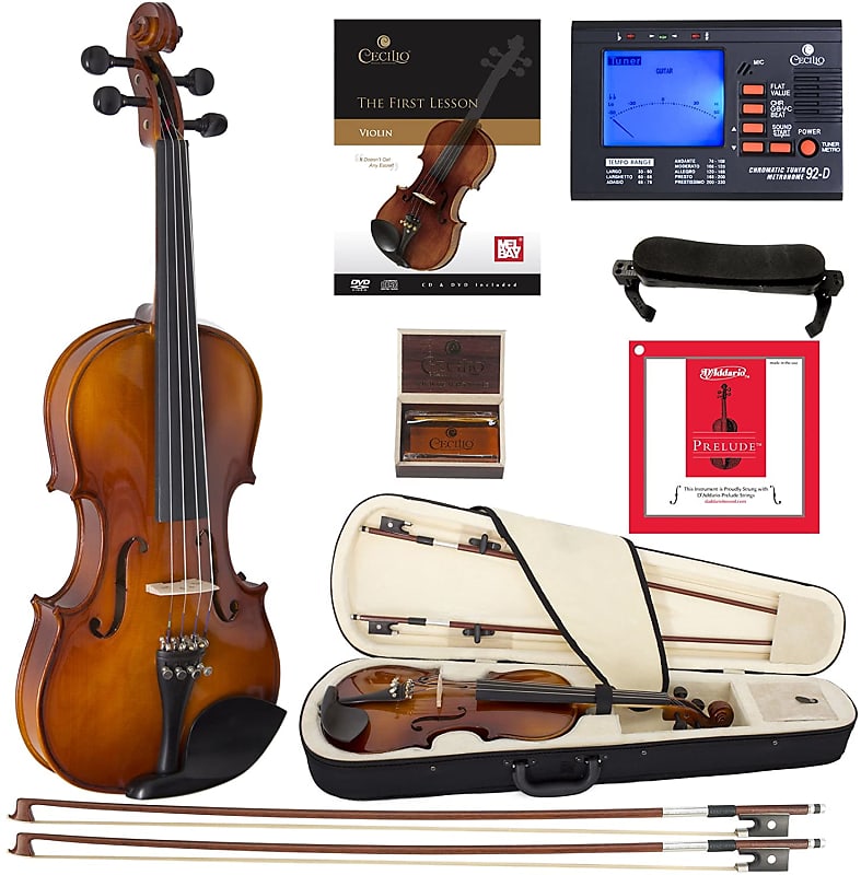 Cecilio CVN-320L Solidwood Ebony Fitted LEFT-HANDED Violin with D'Addario Prelude Strings, Size 4/4 (Full Size) image 1