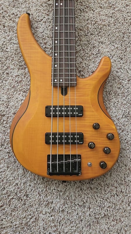 Yamaha TRBX605FM 5-String Flamed Maple Bass Guitar, Matte Amber