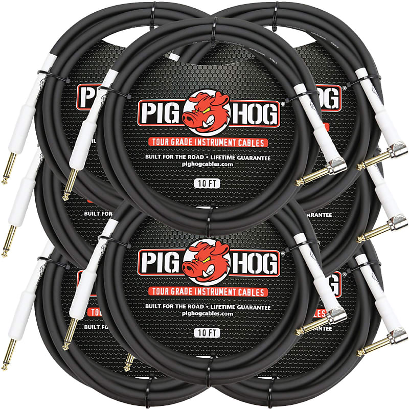 8 Pack Pig Hog PH10R Tour Grade 1/4" TS Straight to Right Angle Instrument Cable - 10' image 1