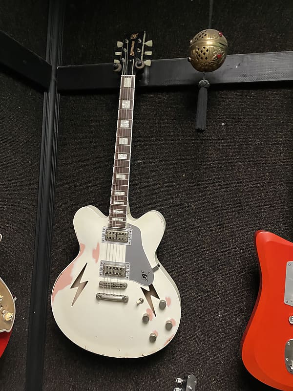 Rock and Roll Relics Lightning Hollowbody White Over Shell Pink image 1