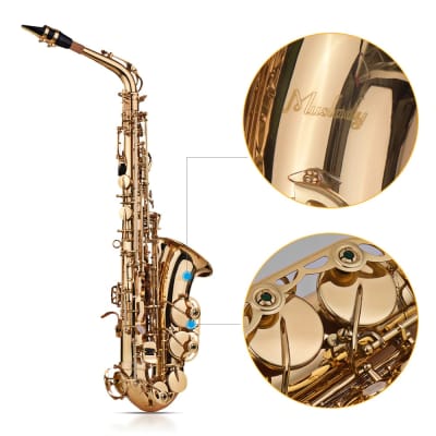 Eb Alto Saxophone Sax Brass Lacquered Gold 802 Key Type with Padded Case Gig Bag & Accessories image 4