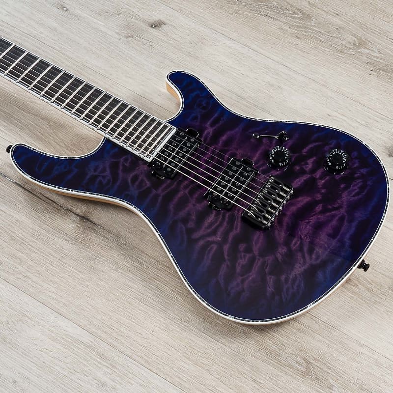 Mayones Regius 7 7-String Guitar, 4A Quilted Maple Top, Transparent Dirty Purple Blue Burst Gloss image 1