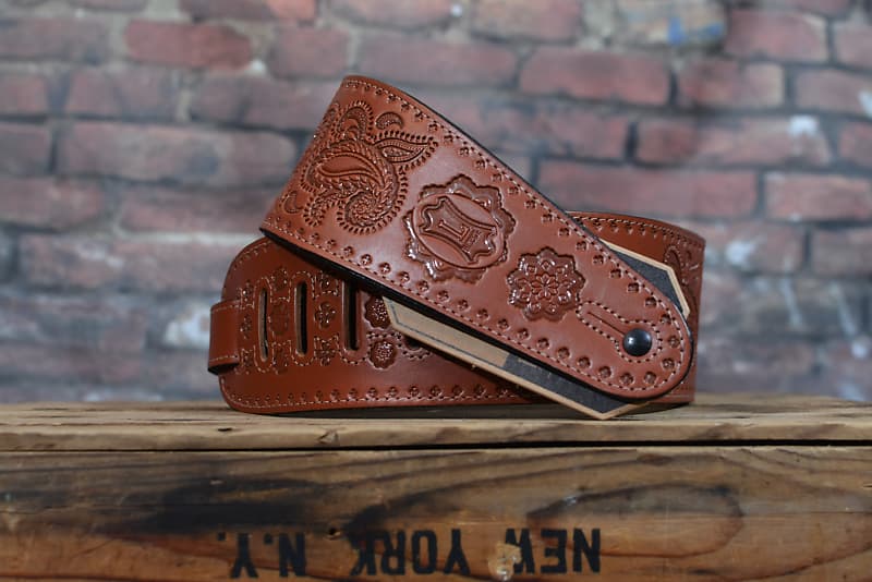 Levy's PM44T03-WAL 3" Paisley Tooled Leather Guitar Strap - Walnut w/ FREE Same Day Shipping image 1