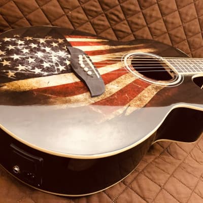 Oscar Schmidt OG10CEFLAG Concert Cutaway 6-String Acoustic-Electric Guitar - American Flag Graphic image 9