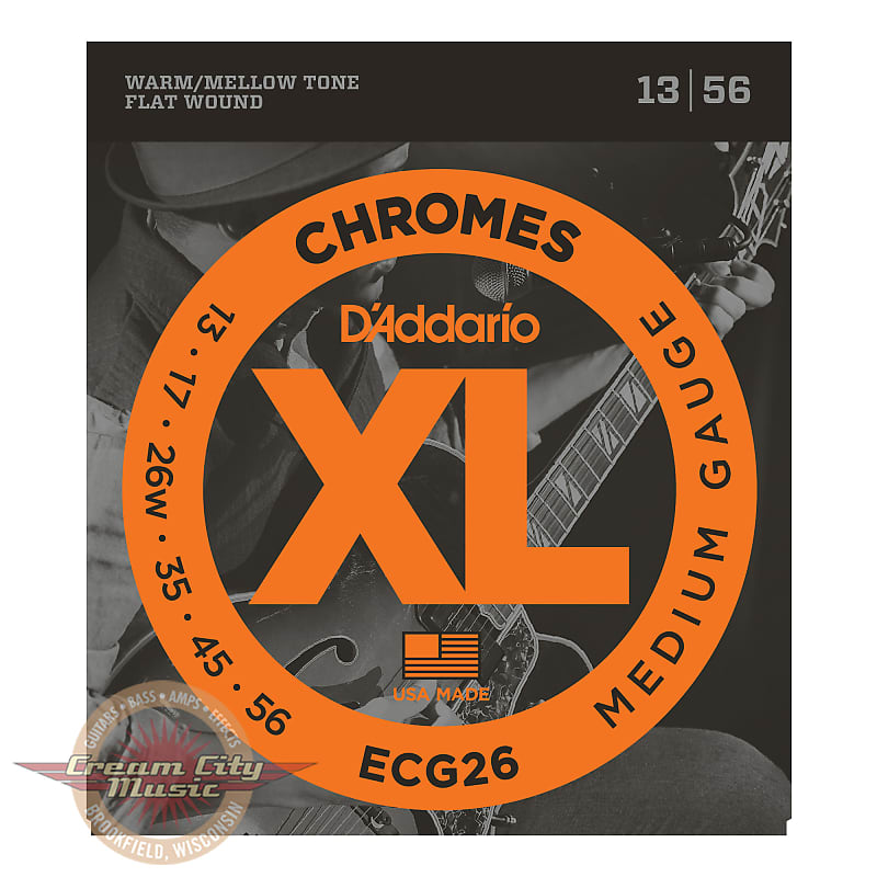D'Addario ECG26 Chromes Flat Wound Electric Guitar Strings .013-.056 image 1