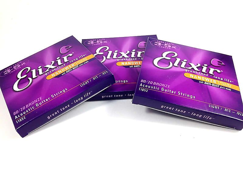 Elixir Guitar Strings 80 20 Bronze Nanoweb Light 12 53 3 Pack