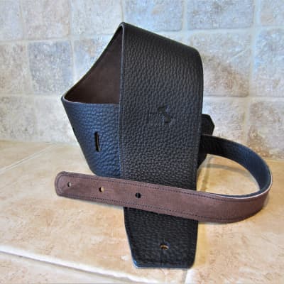 Moody leather 4 inch guitar strap, black and brown, double leather