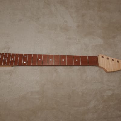 Unfinished Strat Style Neck Lacewood Curly on Flame Maple Strat 24.75 Conversion Neck 21 M/J Frets image 1