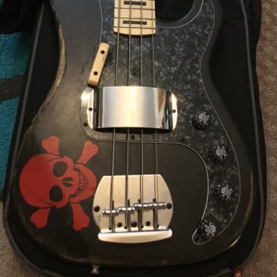 New Panick  Custom shop Road worn  black stain finish Skull and Bones custom precision bass guitar image 13