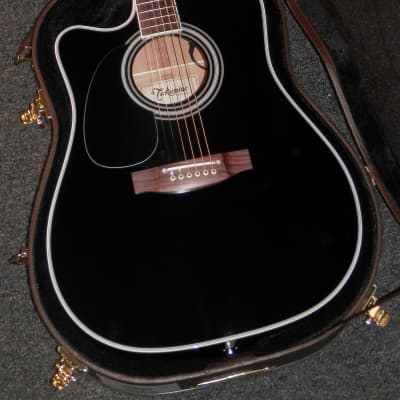 Takamine EF341SCLH Black Dreadnought Cutaway Acoustic Electric Lefty Solid Cedar Top with case image 3