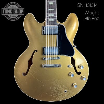 Mint Gibson Custom Shop Made 2 Measure 1964 ES-335 Reissue Double Gold w/Black Stinger Murphy Lab Ultra Light Aged w/case image 14