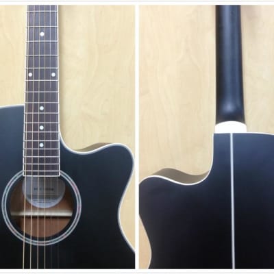 Haze F560CEQMBK 40" OM Shape Acoustic Guitar, Satin Black w/EQ, Cutaway + Free Bag image 7