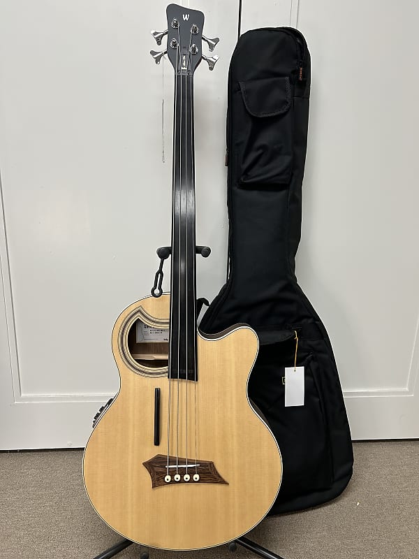 Warwick Alien Rockbass Deluxe Hybrid Thinline 4 String Fretless Acoustic Electric Bass - Natural image 1