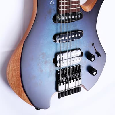 Agile 7 String  Headless Electric Guitar 27" Scale Chiral 727  HSS  Satin Blue / Purple image 4