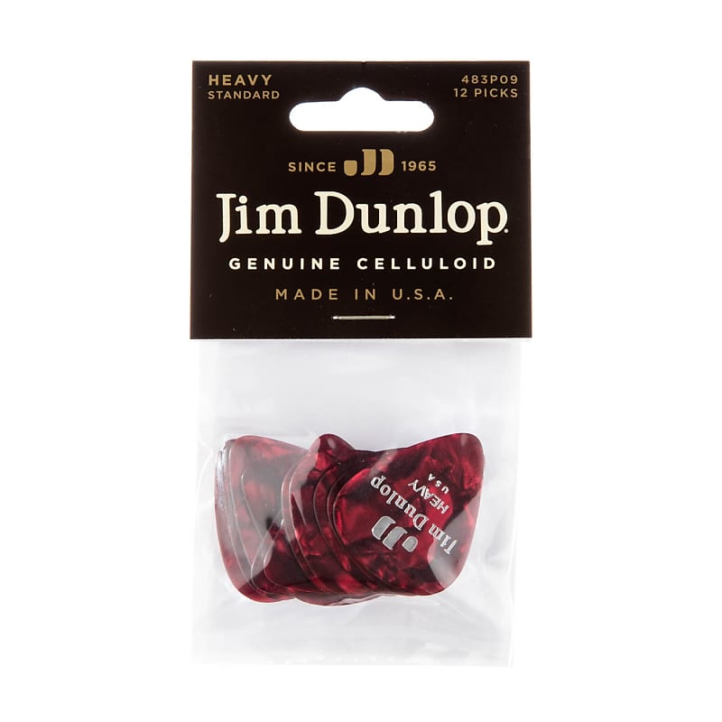 Dunlop 483P09HV Red Pearloid Heavy Guitar Picks -- 12 Picks image 1