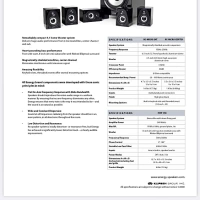 ENERGY RC-MICRO 5.1 Home Theater Surround Speaker System-Complete With Powered Subwoofer *NICE!* *WORKS PERFECTLY!* image 6