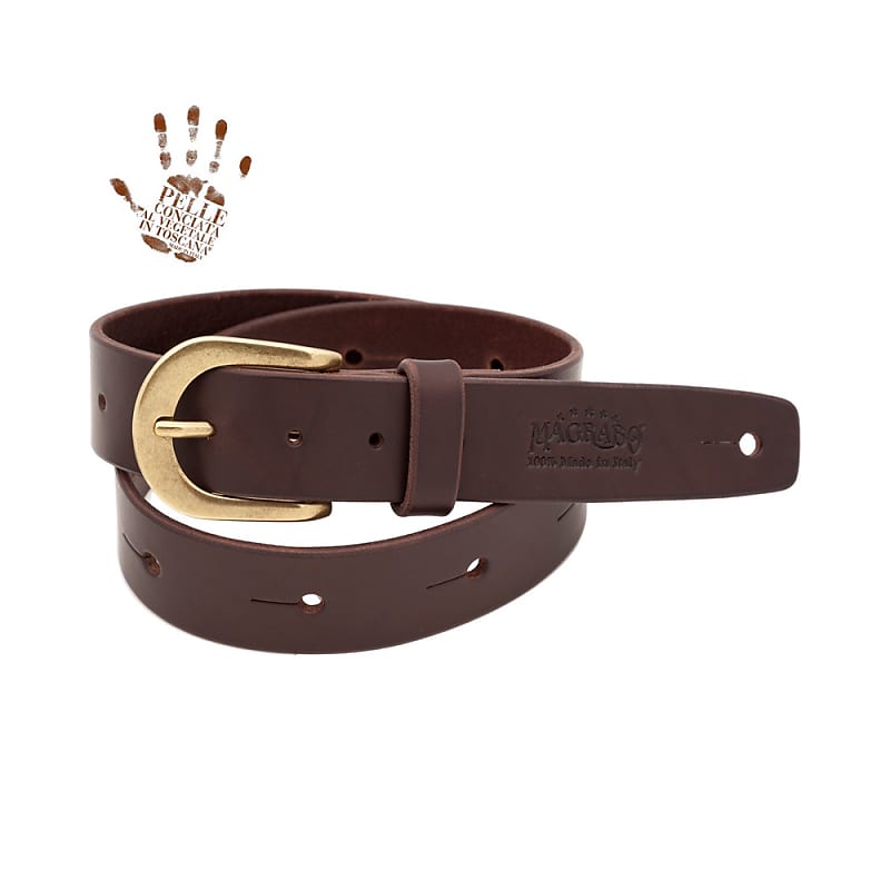 Belt & Strap in Genuine bull leather, Dark Brown 4 cm, Round brass buckle