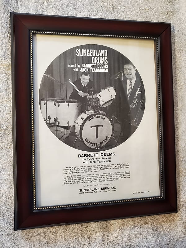 1962 Slingerland Drums promotional Ad Framed Barrett Deems, Jack Teagarden Original image 1
