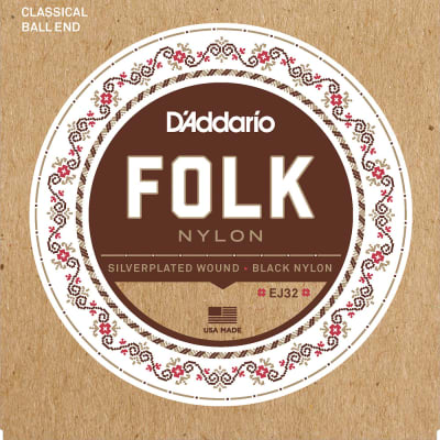D'Addario EJ32 Folk Nylon Guitar Strings Ball End Silver Wound/Black Nylon Trebles